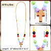 Wood Cross with Acrylic Beaded Pendant Necklaces for Women NJEW-AB00014-2