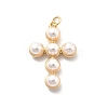 Cross Brass ABS Plastic Imitation Pearl Pendants KK-Q017-26G-1