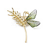 Rhinestone Wheat with Resin Butterfly Brooch Pin PALLOY-K002-03KCG-1
