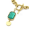 Ion Plating(IP) 304 Stainless Steel & Medium Turquoise Glass Rectangle Pendant Cuban Link Chain Necklaces for Women NJEW-U016-03G-2