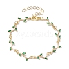 Brass Pave Green Cubic Zirconia Branch Links Bracelets for Women BJEW-JB10261-1