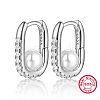 Anti-Tarnish Rhodium Plated 925 Sterling Silver Rhinestone Oval Hoop Earrings XF7711-2-1