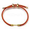 Brass Column Bar Link Bracelet with Leather Cords BJEW-G675-05G-06-1