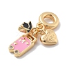 Brass Pink Enamel & Clear Cubic Zirconia Dangle Charms KK-M305-15G-02-2