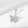 Brass Pave Clear Cubic Zirconia Curved Barbell Butterfly Belly Rings LS-AJEW-L099-01A-P-1
