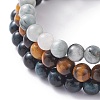 Round Dyed & Heated Natural Tiger Eye & Hawk's Eye Beads Stretch Bracelets Set BJEW-JB07151-5