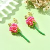 304 Stainless Steel Rose Glass Seed Beaded Dangle Stud Earrings EJEW-MZ00333-03-1