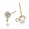 Brass Micro Clear Cubic Zirconia Stud Earring Findings KK-R132-066G-NF-2