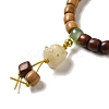 Two Tone Sandalwood Beaded Stretch Bracelet with Resin Cat Charm for Women BJEW-B080-14-2