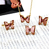 Butterfly Alloy Glass Pendant Necklaces & Stud Earrings & Rings Sets for Women WG31995-21-1