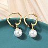 Round Brass Glass Leverback Earrings EJEW-Z152-04G-2