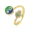 Yin-yang & Hamsa Hand with Evil Eye Enamel Rotatable Cuff Rings for Women RJEW-M016-06G-2