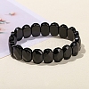 Natural Obsidian Oval Bead Stretch Bracelets for Men Women PW-WG50701-03-1