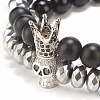 2Pcs 2 Style Synthetic Hematite & Black Stone & Natural Obsidian Stretch Bracelets Set with Cubic Zirconia Skull BJEW-JB08120-02-5