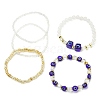 5Pcs 5 Style Natural Quartz Crystal & Lampwork Evil Eye & Seed Beaded Stretch Bracelets Set BJEW-JB09616-04-1