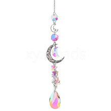 Glass Moon Hanging Suncatcher Pendant Decoration DJEW-PW0008-10A