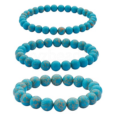 3Pcs 3 Size Synthetic Imperial Jasper Round Beaded Stretch Bracelets Set BJEW-SW00064-31-1