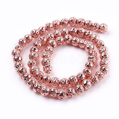 Electroplated Natural Lava Rock Beads Strands G-K259-57-4mm-RG-1