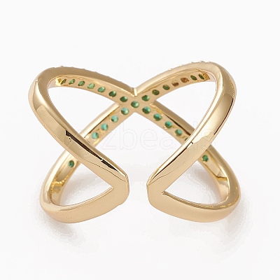 Brass Micro Pave Cubic Zirconia Cuff Rings RJEW-C101-13G-E-1