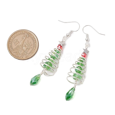 Christmas Tree with Star Brass Wired Glass Dangle Earrings EJEW-JE06126-1