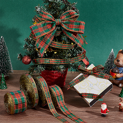 Red and Green Checkered Christmas Polycotton Ribbon OCOR-PH0005-70-1