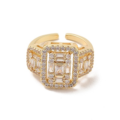 Brass Micro Pave Cubic Zirconia Open Cuff Rings RJEW-R146-16B-G-1