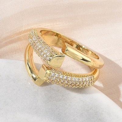 Brass Micro Pave Cubic Zirconia Cuff Open Rings for Women RJEW-L343-12G-01-1