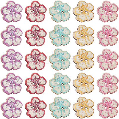 2 Bags Printed Wooden Buttons BUTT-GF0004-13-1