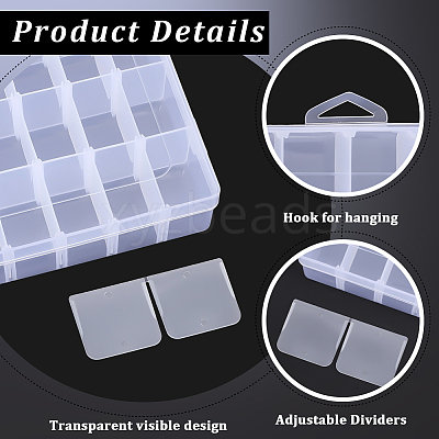 36 Grids Transparent Plastic Adjustable Dividers Boxes with Hinged Lid CON-PA0001-08-1