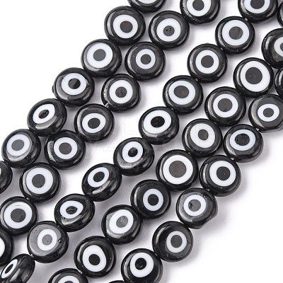 Handmade Evil Eye Lampwork Flat Round Bead Strands LAMP-L058-8mm-10-1