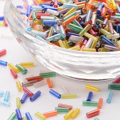 Transparent Colours Rainbow Glass Bugle Beads X-TSDB6MM-M-1