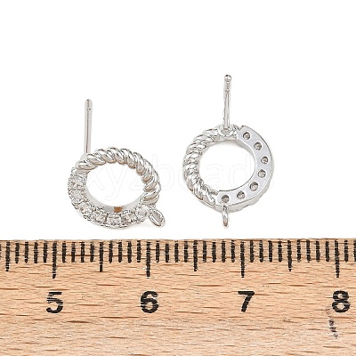 Brass Micro Pave Clear Cubic Zirconia Ring Stud Earring Findings KK-Z133-02P-02-1