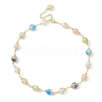 Resin with Gold Foil Round Beaded Chain Necklaces NJEW-JN04361-01-1