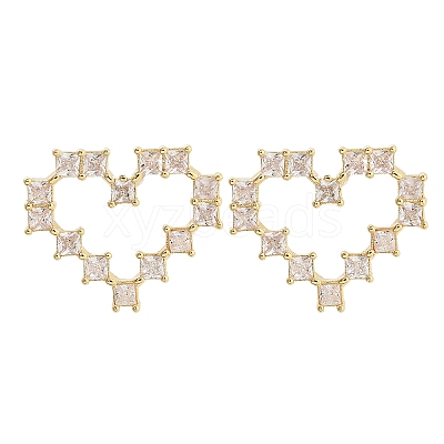 Heart Rack Plating Brass with Clear Cubic Zirconia Stud Earrings for Women EJEW-G409-04G-1