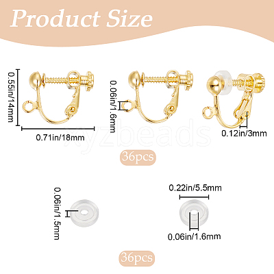 36Pcs Brass Screw On Clip-on Earring Findings KK-SP0001-18G-1