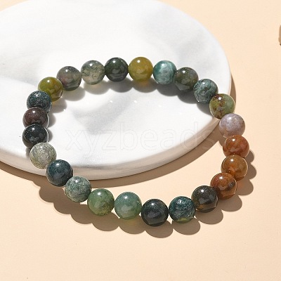 Natural Indian Agate Bead Stretch Bracelets X-BJEW-K212-B-010-1