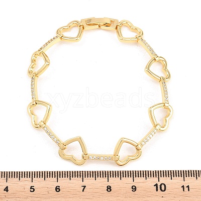 Heart Brass Micro Pave Clear Cubic Zirconia Link Chain Bracelets for Women BJEW-T025-01G-1