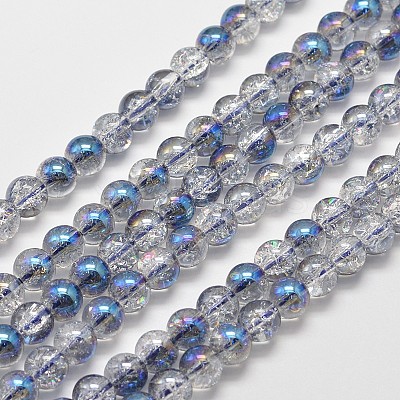 Electroplate Crackle Glass Round Bead Strands X-EGLA-J067-8mm-HR01-1