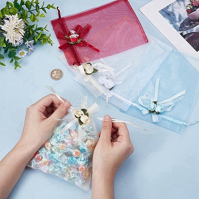 40Pcs 4 Colors 3D Flower Organza Drawstring Bags OP-BBC0001-06A-1