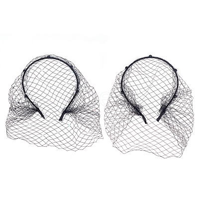 2Pcs 2 Styles Bridal Pearl Mesh Veil Cloth Hair Bands MRMJ-FG0001-16B-1