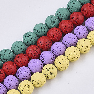 Spray Painted Natural Lava Rock Beads Strands G-N0324-A-M-1