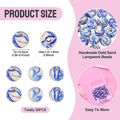 30Pcs Handmade Gold Sand Lampwork Beads LAMP-TA0002-37B-1