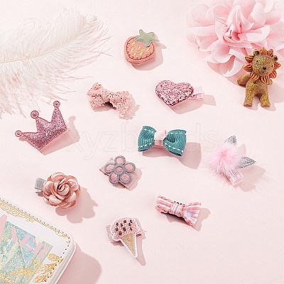 2 Sets Cute Polyester & Cotton Hair Clips Set OHAR-OC0001-04-1