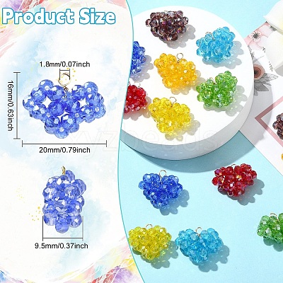 7Pcs 7 Colors Handmade Copper Wired Glass Beaded Heart Pendants PALLOY-CJ00101-1