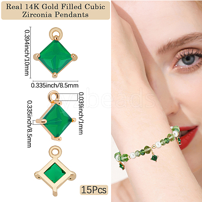15Pcs Brass Micro Pave Clear Cubic Zirconia Pendants KK-BBC0017-96B-1