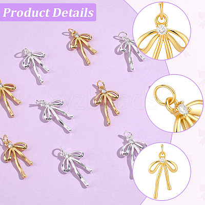 10Pcs 2 Colors Brass Micro Pave Cubic Zirconia Pendants KK-BBC0028-03-1