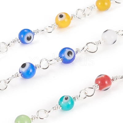 3.28 Feet Handmade Evil Eye Lampwork Round Beaded Chains X-CHC-G009-A-S04-1