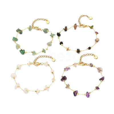 Natural Mixed Gemstone Chip Beaded Bracelet for Girl Women BJEW-JB06983-1