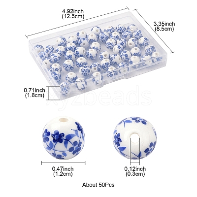 50Pcs Handmade Blue and White Porcelain Beads PORC-FS0001-07-1