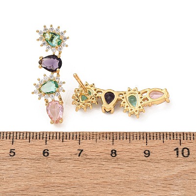 Brass Micro Pave Colorful Cubic Zirconia Stud Earrings for Women EJEW-F418-10G-1
